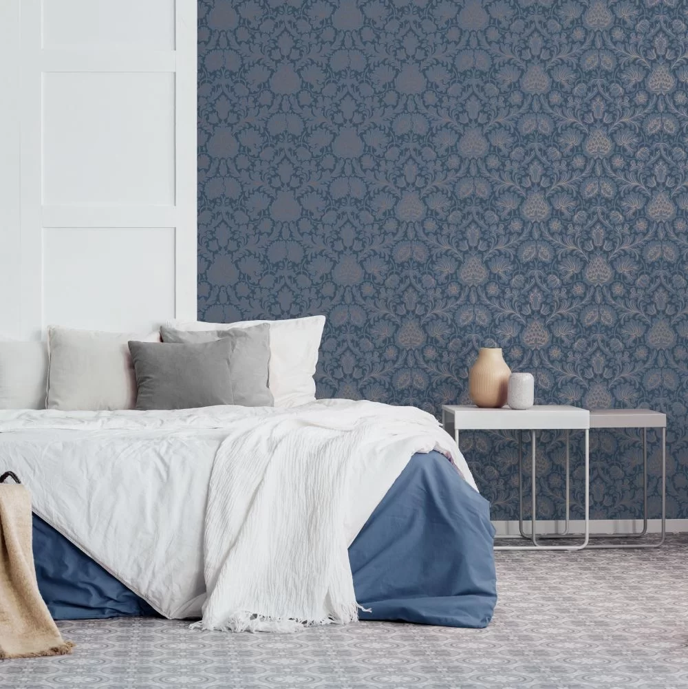 Damask By Crown Dark Blue Wallpaper Wallpaper Direct