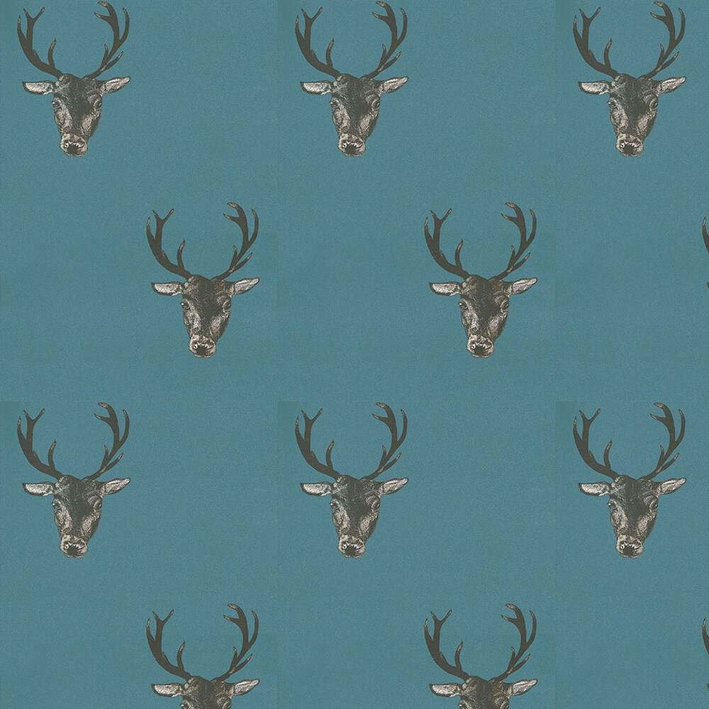 Stag Print Teal Wallpaper - by Graduate Collection
