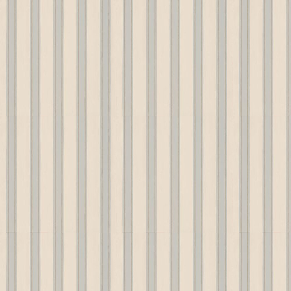 Block Print Stripe Wallpaper - Stone / Metallic Silver / Blue - by Farrow & Ball