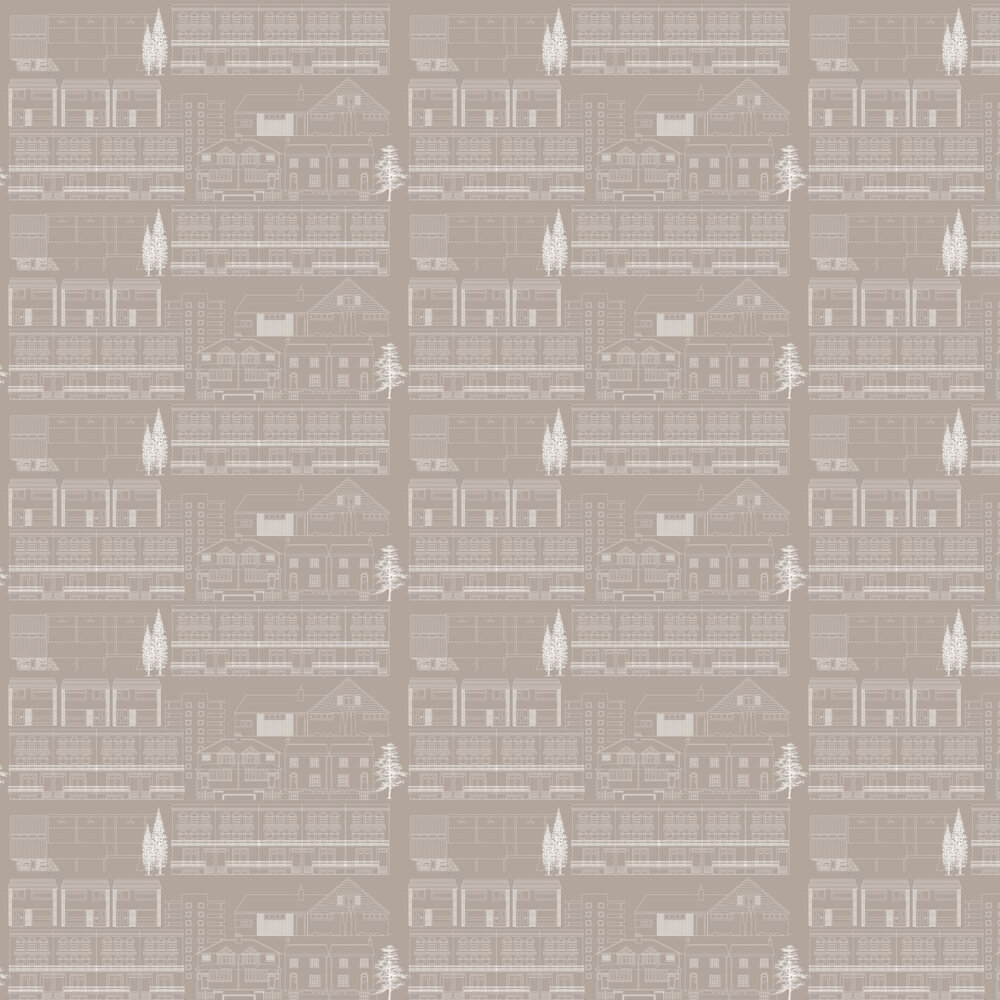 Do You Live in a Town  Wallpaper - Weathered Cedar - by Mini Moderns