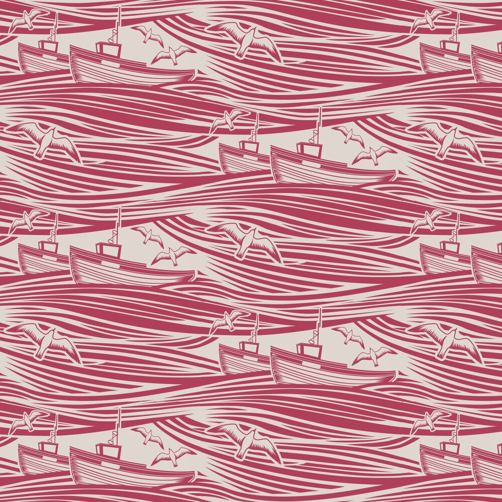 Whitby  Wallpaper - Awning Red - by Mini Moderns