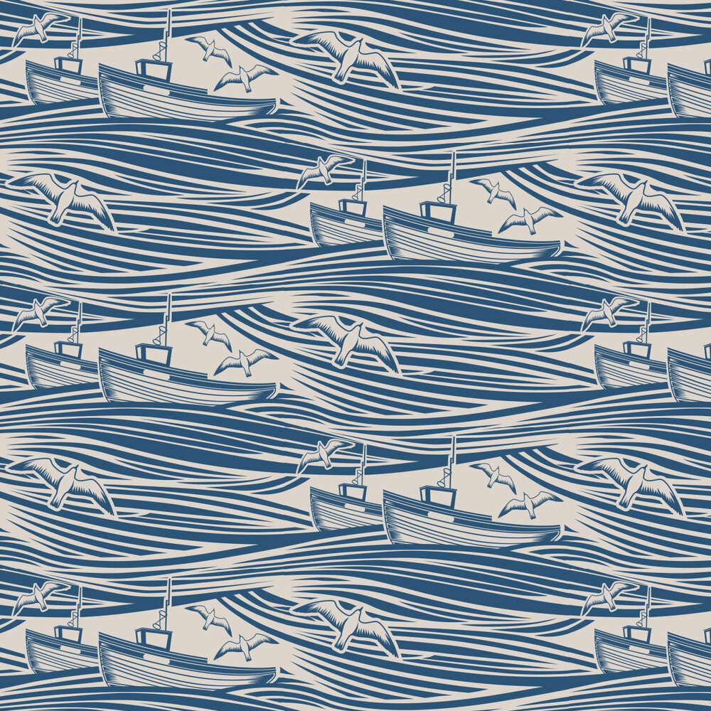 Whitby  Wallpaper - Washed Denim - by Mini Moderns