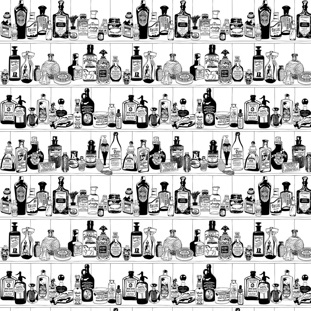 Potions (B&W) - 10m Wallpaper - Black / White - by Dupenny
