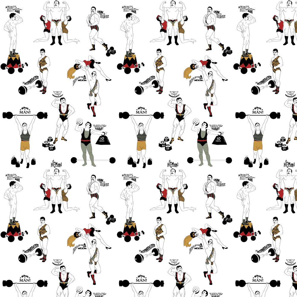 Strong Man (Colour) - 10m Wallpaper - Multi / Off White - by Dupenny