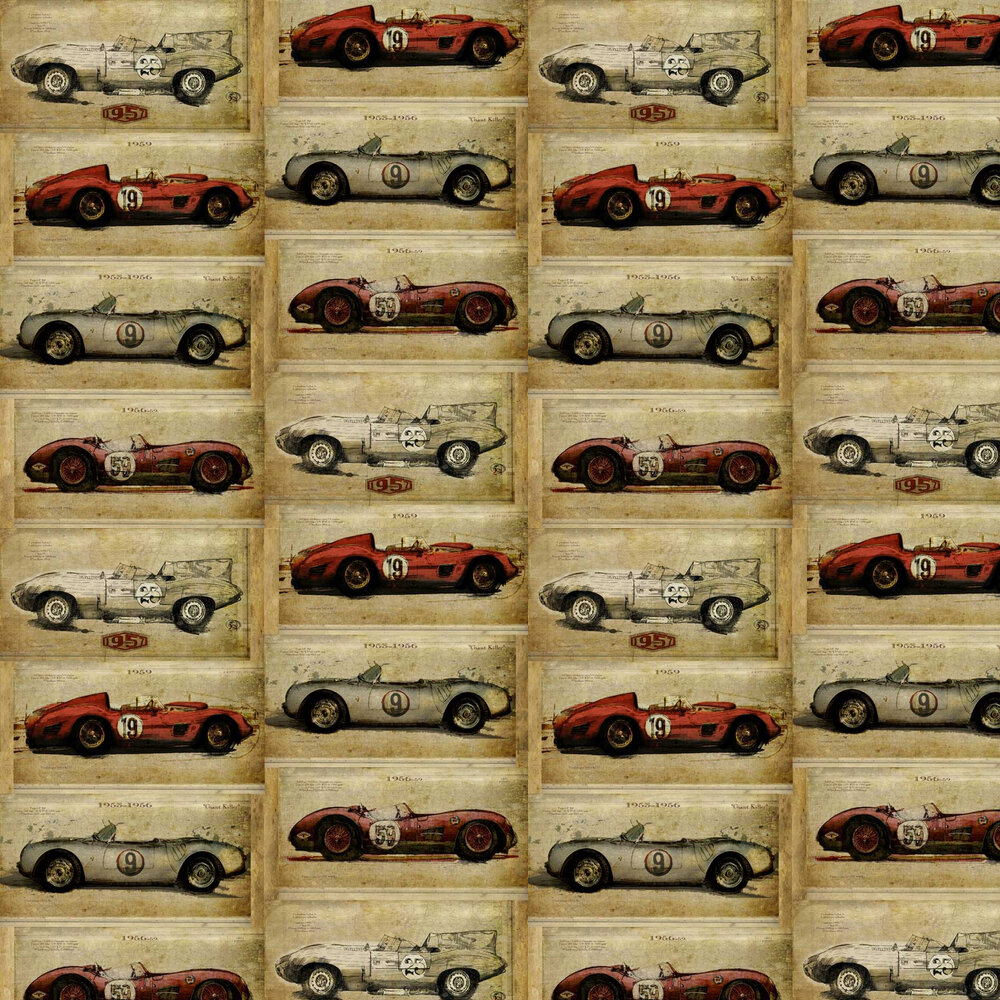 Racer Wallpaper - Beige / Red - by Sidney Paul & Co