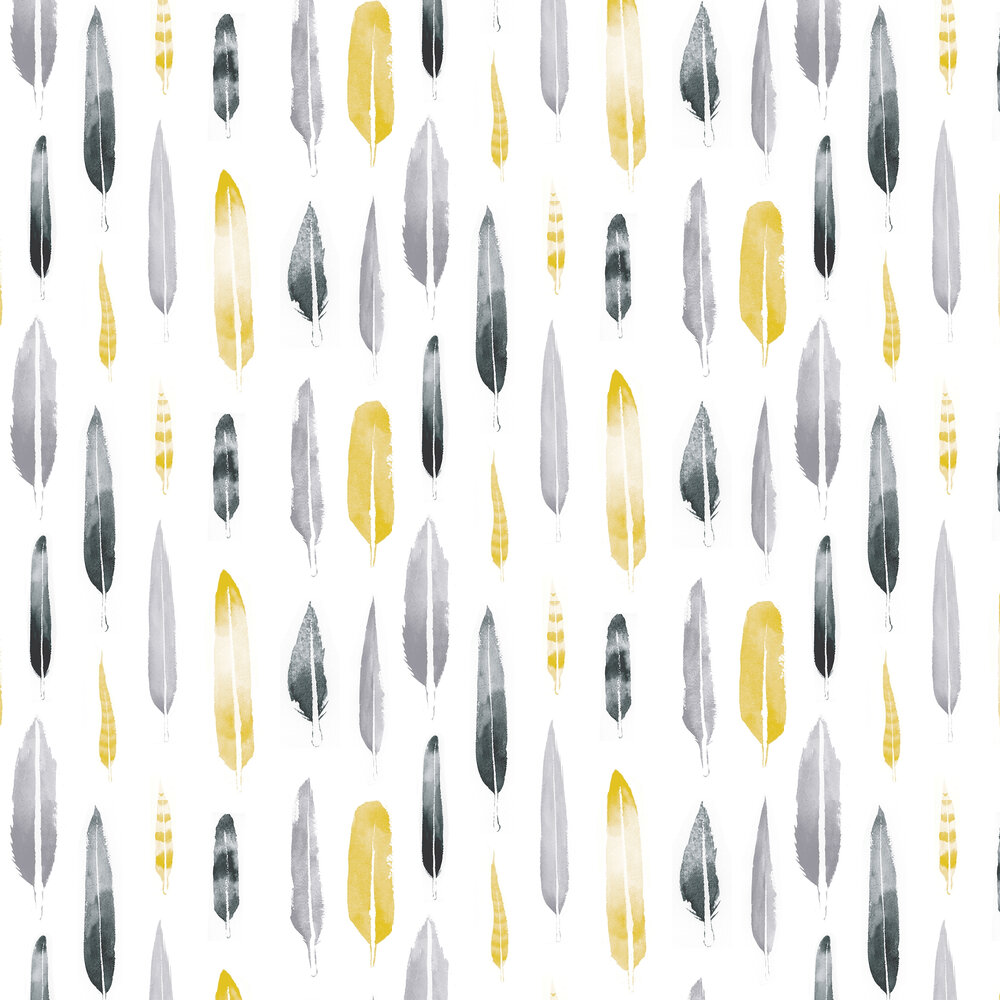 Feathers  Wallpaper - Mustard - by Mini Moderns