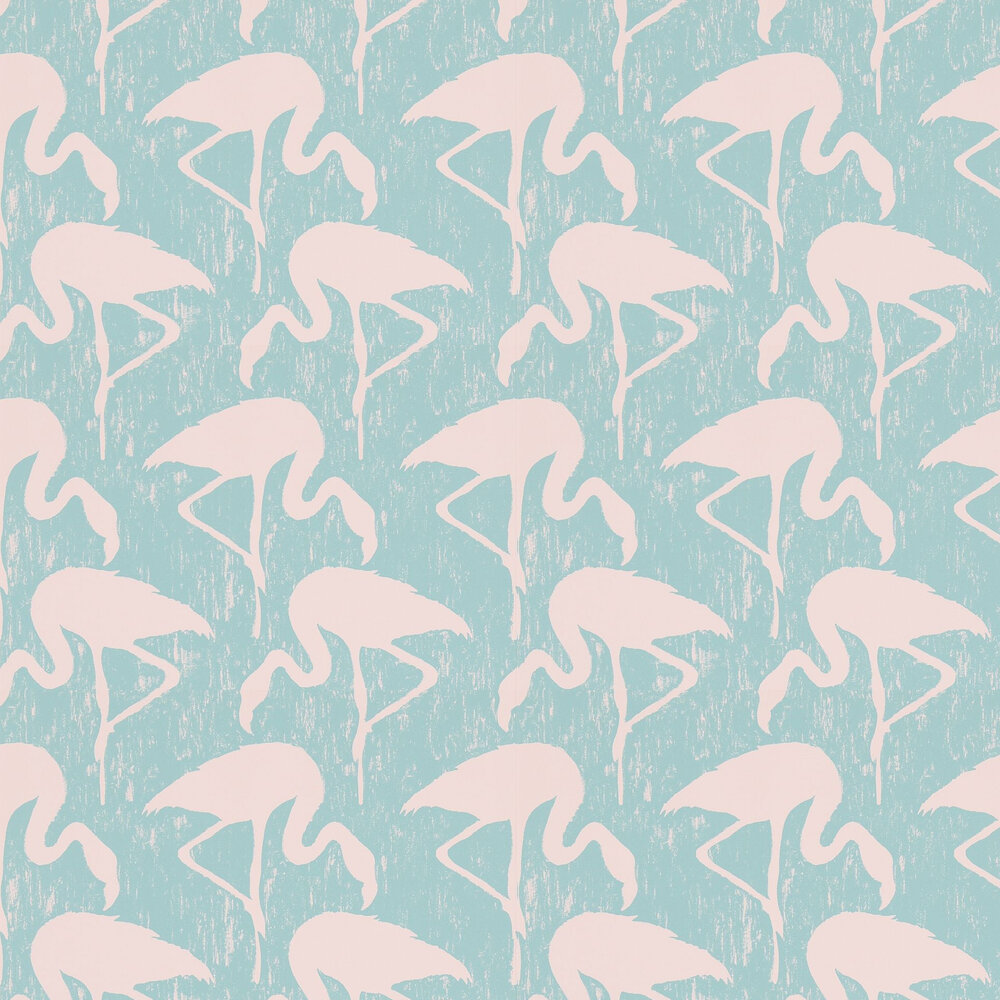 Flamingos Wallpaper - Turquoise / Pink - by Sanderson