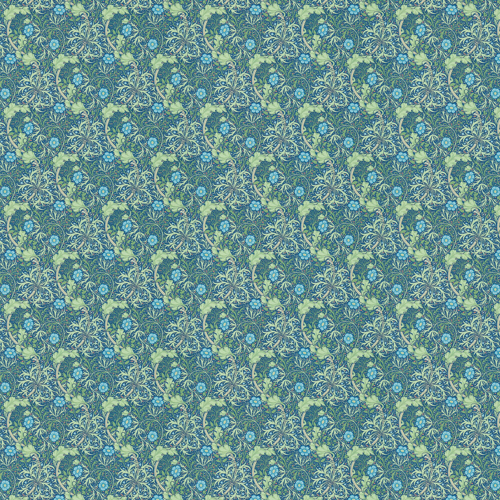 Morris Seaweed Wallpaper - Cobalt / Thyme - by Morris