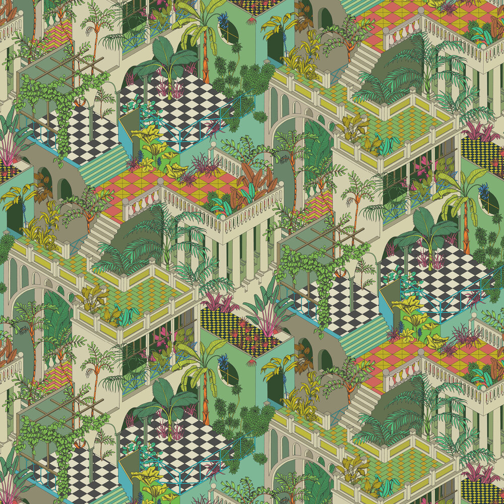 Miami Wallpaper - Green and Coral - by Cole & Son