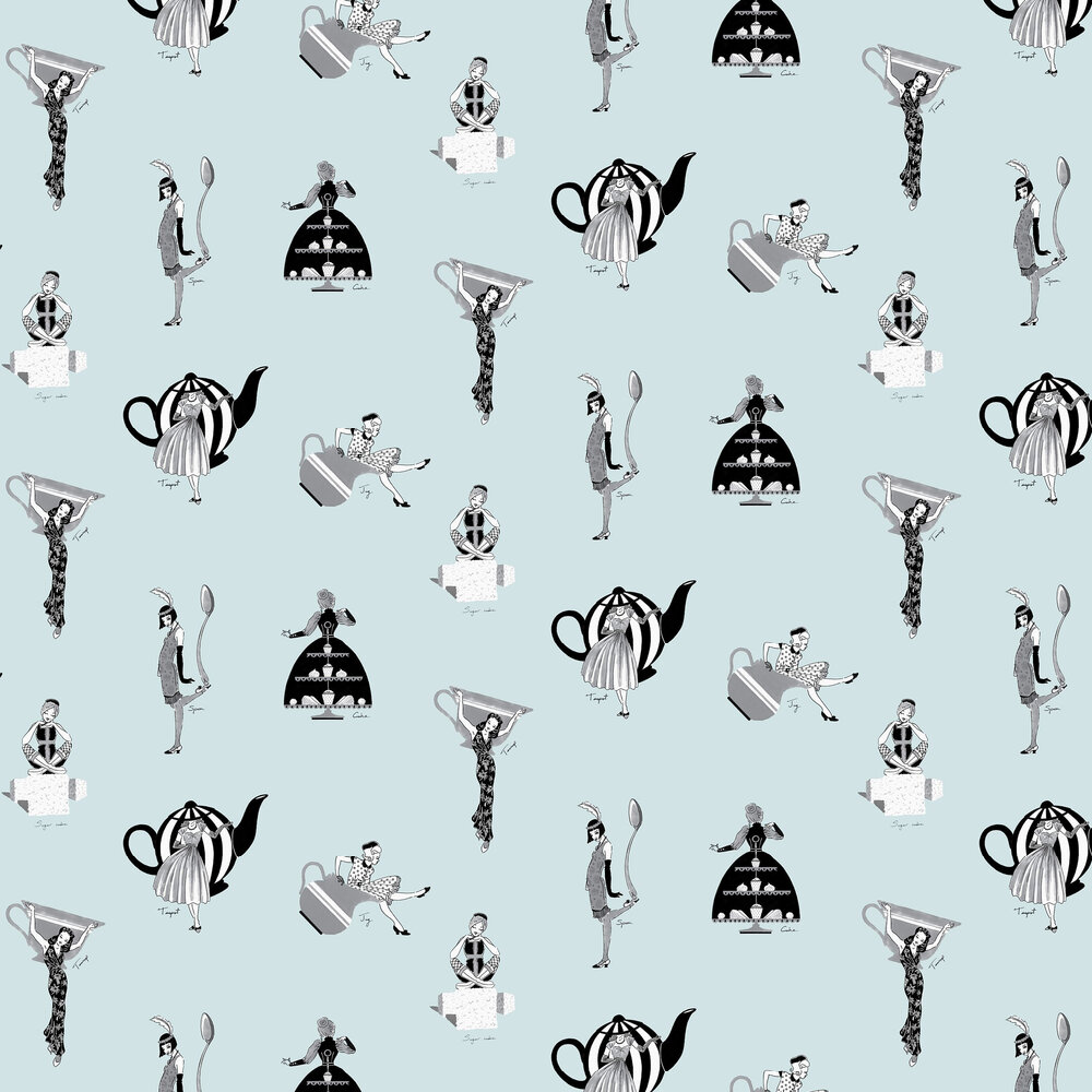 Afternoon Tea Wallpaper - Blue - by Kerry Caffyn