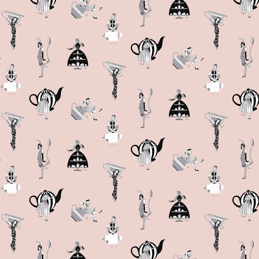 Afternoon Tea Wallpaper - Pink - by Kerry Caffyn