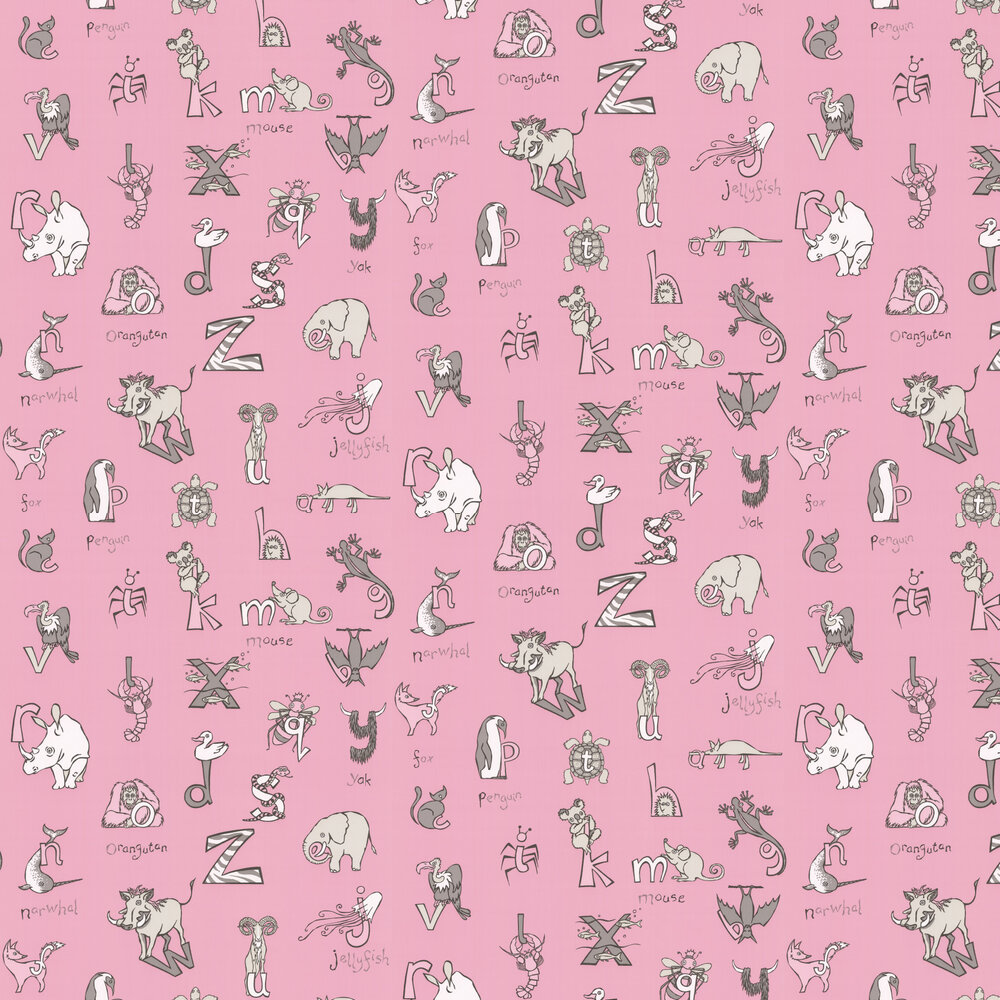 Animal Alphabet Wallpaper - Pink - by Kerry Caffyn