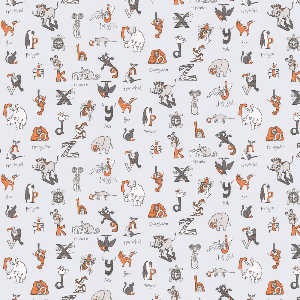 Animal Alphabet Wallpaper - Grey - by Kerry Caffyn