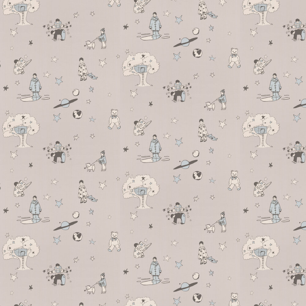 Once Upon a Star Wallpaper - Light Grey and Blue - by Katie Bourne Interiors