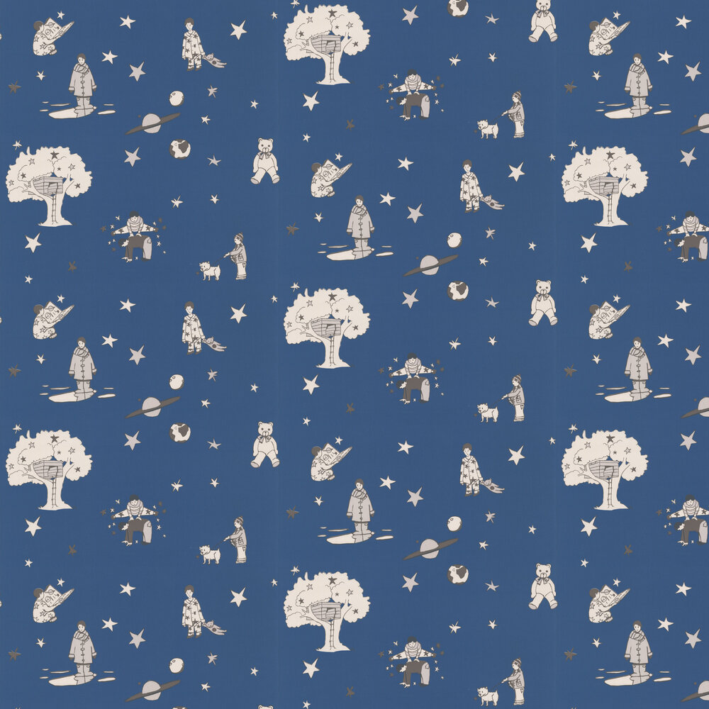 Once Upon a Star Wallpaper - Navy and White - by Katie Bourne Interiors