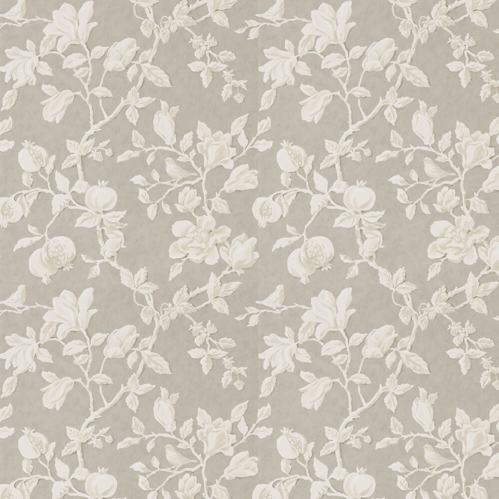 Magnolia & Pomegranate Wallpaper - Silver and Linen - by Sanderson