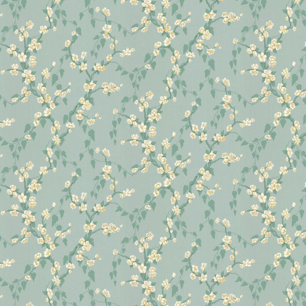 Sakura Wallpaper - Aqua - by Little Greene