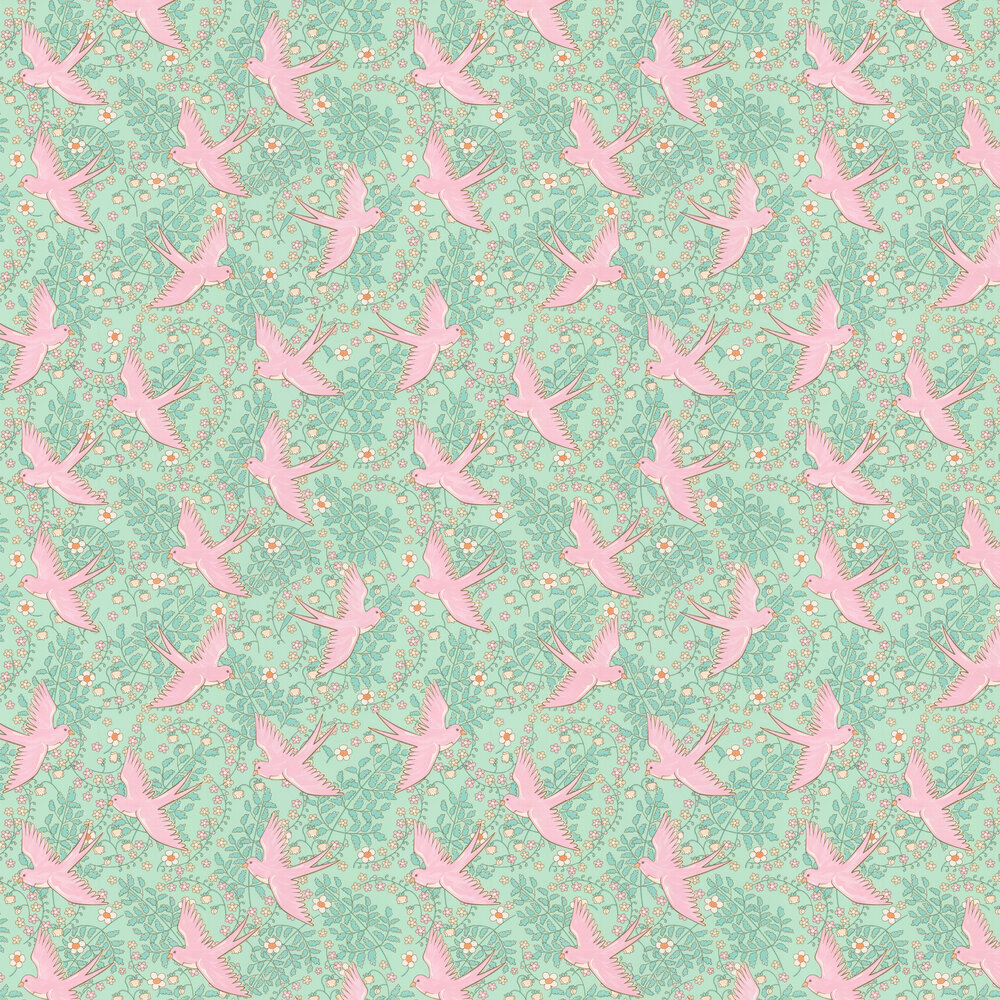 Floral Swallows Wallpaper - Pink - by Eijffinger