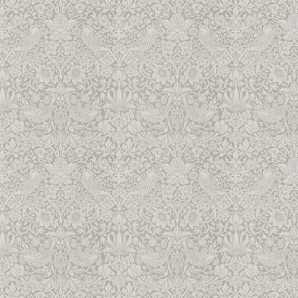 Pure Strawberry Thief Wallpaper - Silver / Stone - by Morris