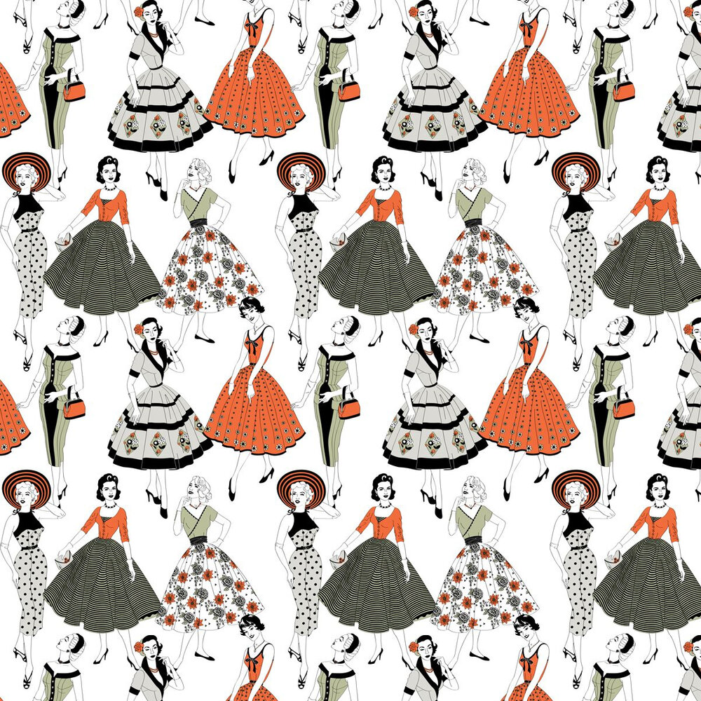 Vintage Dress (Colour) - 10m Wallpaper - Multi-coloured - by Dupenny