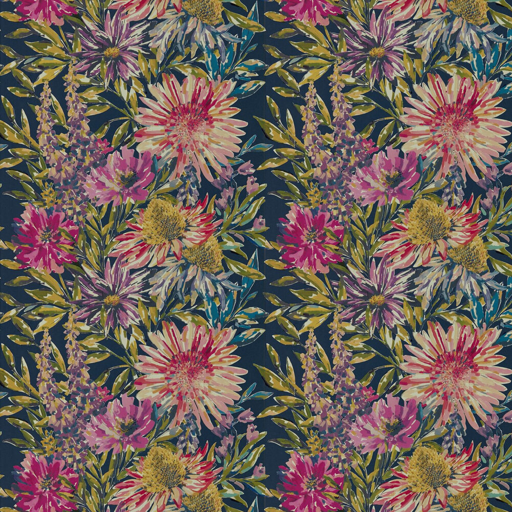 Floreale Wallpaper - Heather / Navy - by Harlequin