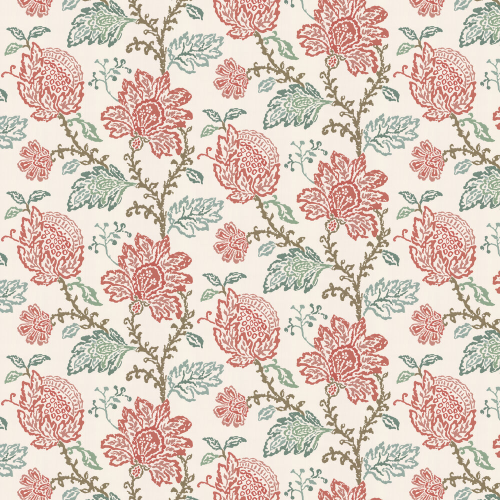 Coromandel Wallpaper - Ivory / Pink / Aqua - by Nina Campbell