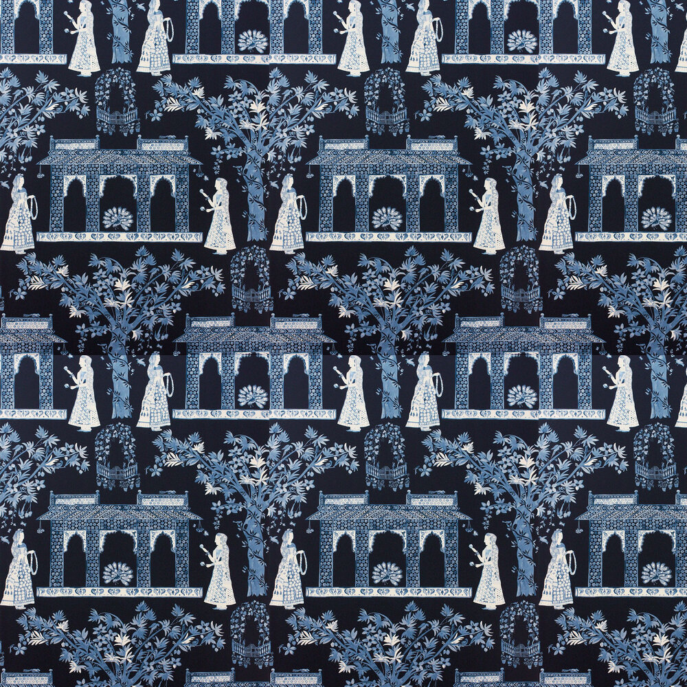 Pavilion Garden Wallpaper - Midnight Blue - by Nina Campbell