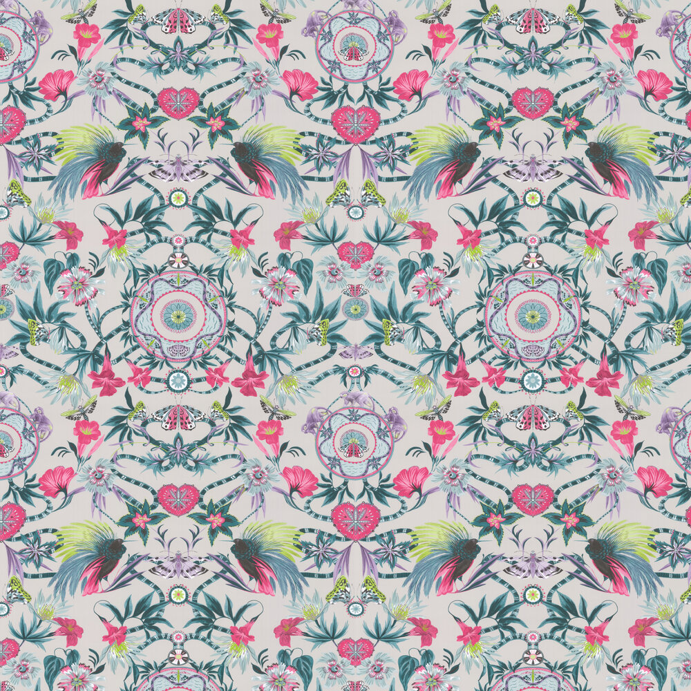 Menagerie Wallpaper - Cerise / Teal - by Matthew Williamson