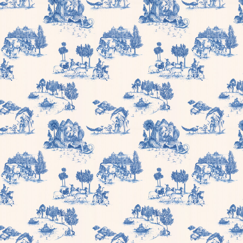 Zanskar Wallpaper - Blue / White - by Matthew Williamson