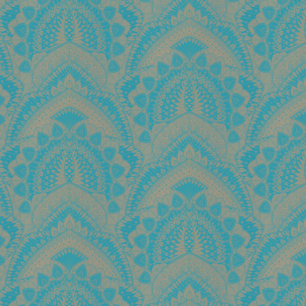 Azari Wallpaper - Turquoise / Gold - by Matthew Williamson