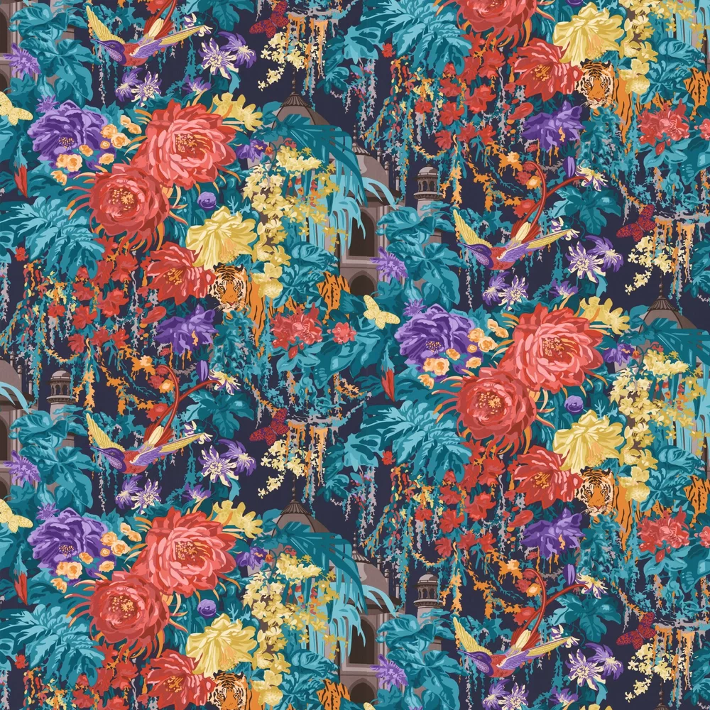 Mughal Garden by Matthew Williamson - Navy / Paprika - Wallpaper ...