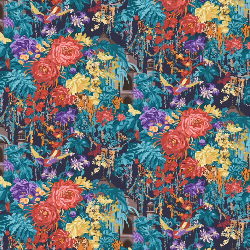 Mughal Garden Wallpaper - Navy / Paprika - by Matthew Williamson