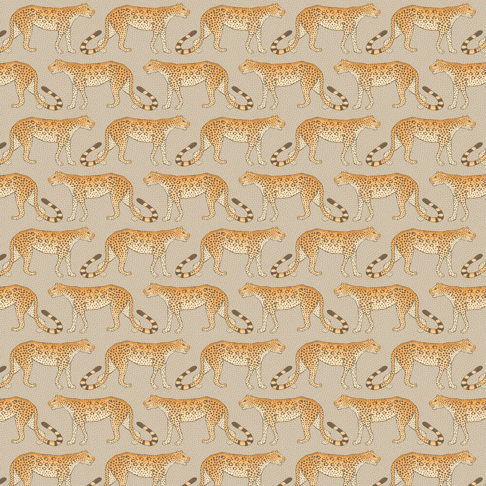 Leopard Walk Wallpaper - Stone / Orange - by Cole & Son