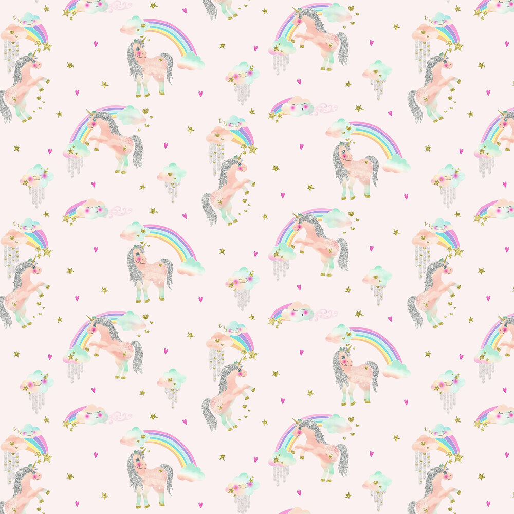 Rainbow Unicorn Wallpaper - Pink - by Arthouse