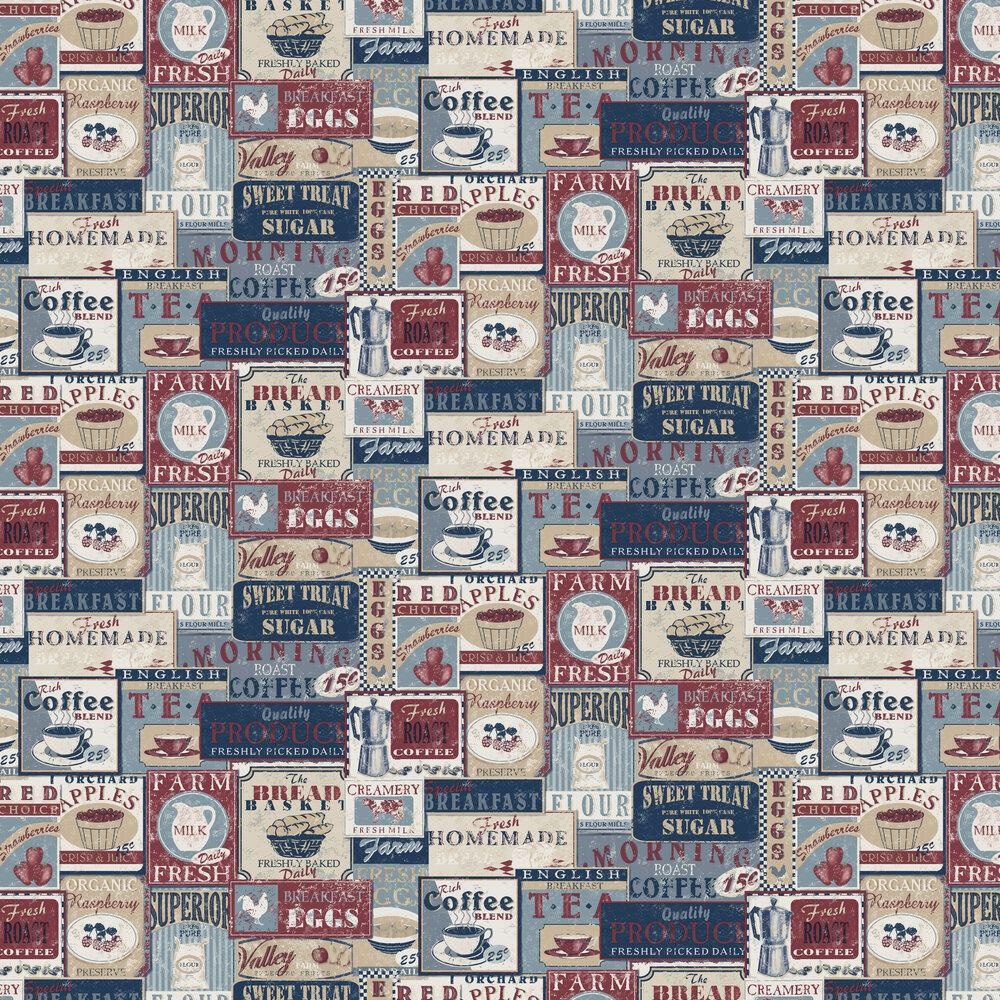 Diner Collage Wallpaper - Blue - by Galerie