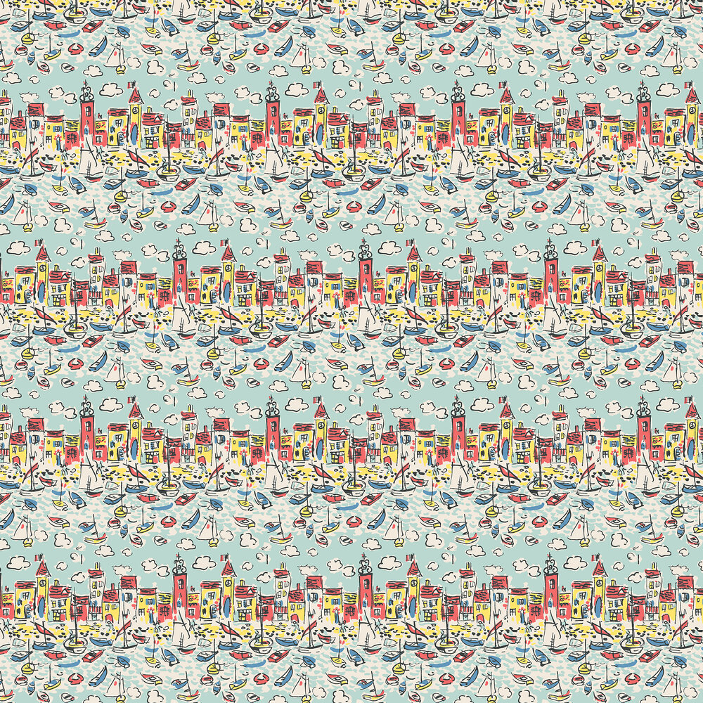 Mid Century St Tropez Wallpaper - Aqua - by The Vintage Collection