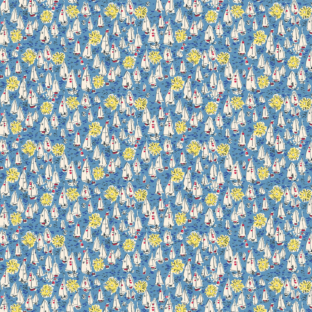 Mid Century Sailing Boats Wallpaper - Mid Blue - by The Vintage Collection