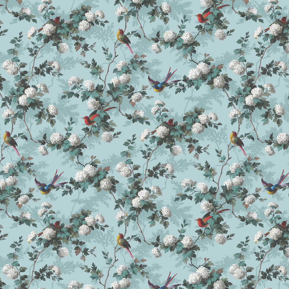 Heritage Bird Print Wallpaper - Duck Egg - by The Vintage Collection