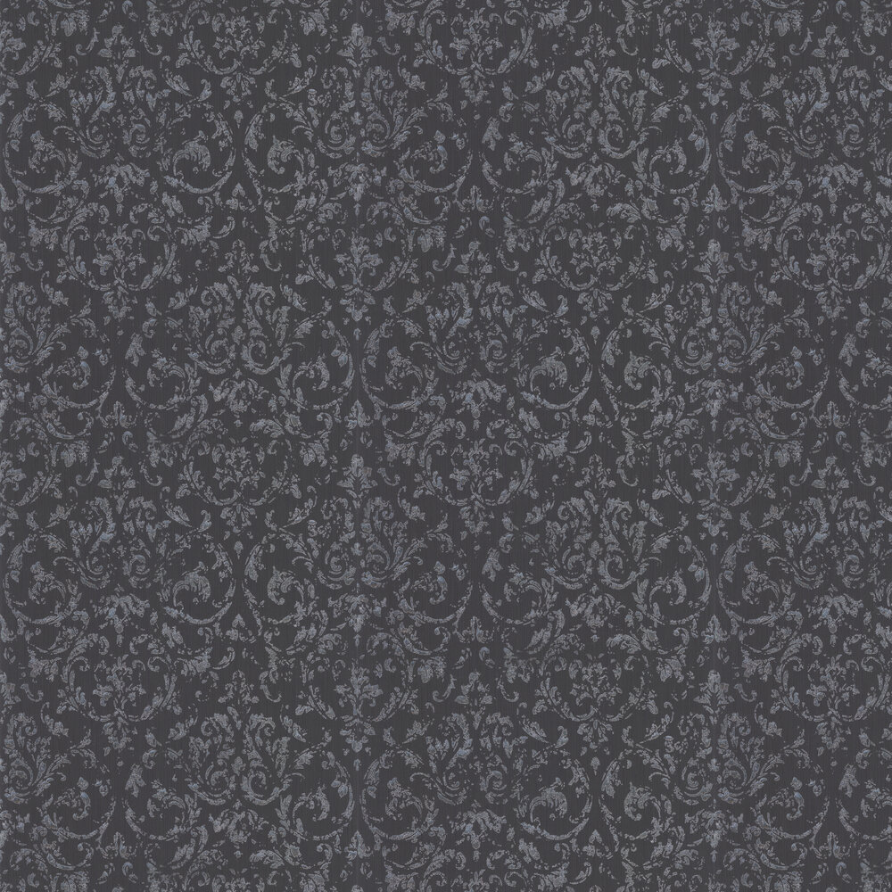 Distressed Damask Wallpaper - Black / Silver - by Architects Paper