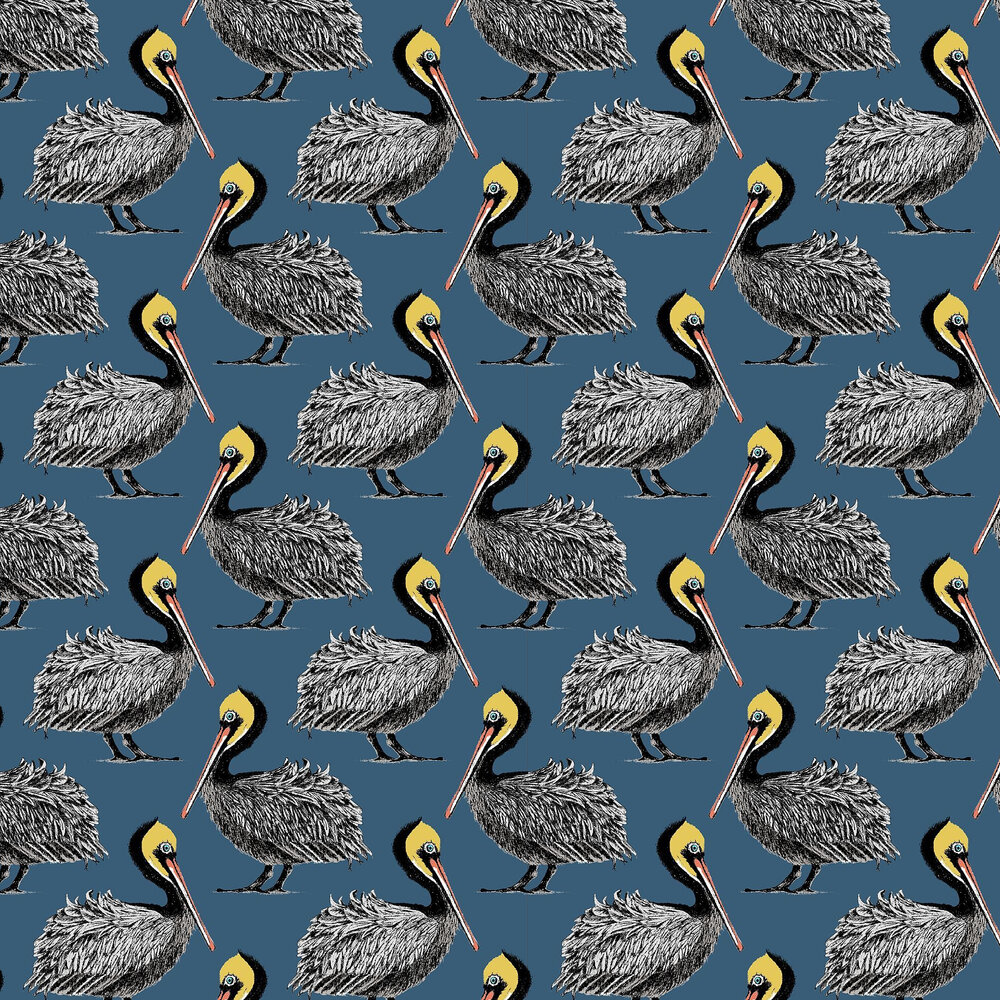 Pelican by Petronella Hall - Harbour Blue - Wallpaper : Wallpaper Direct