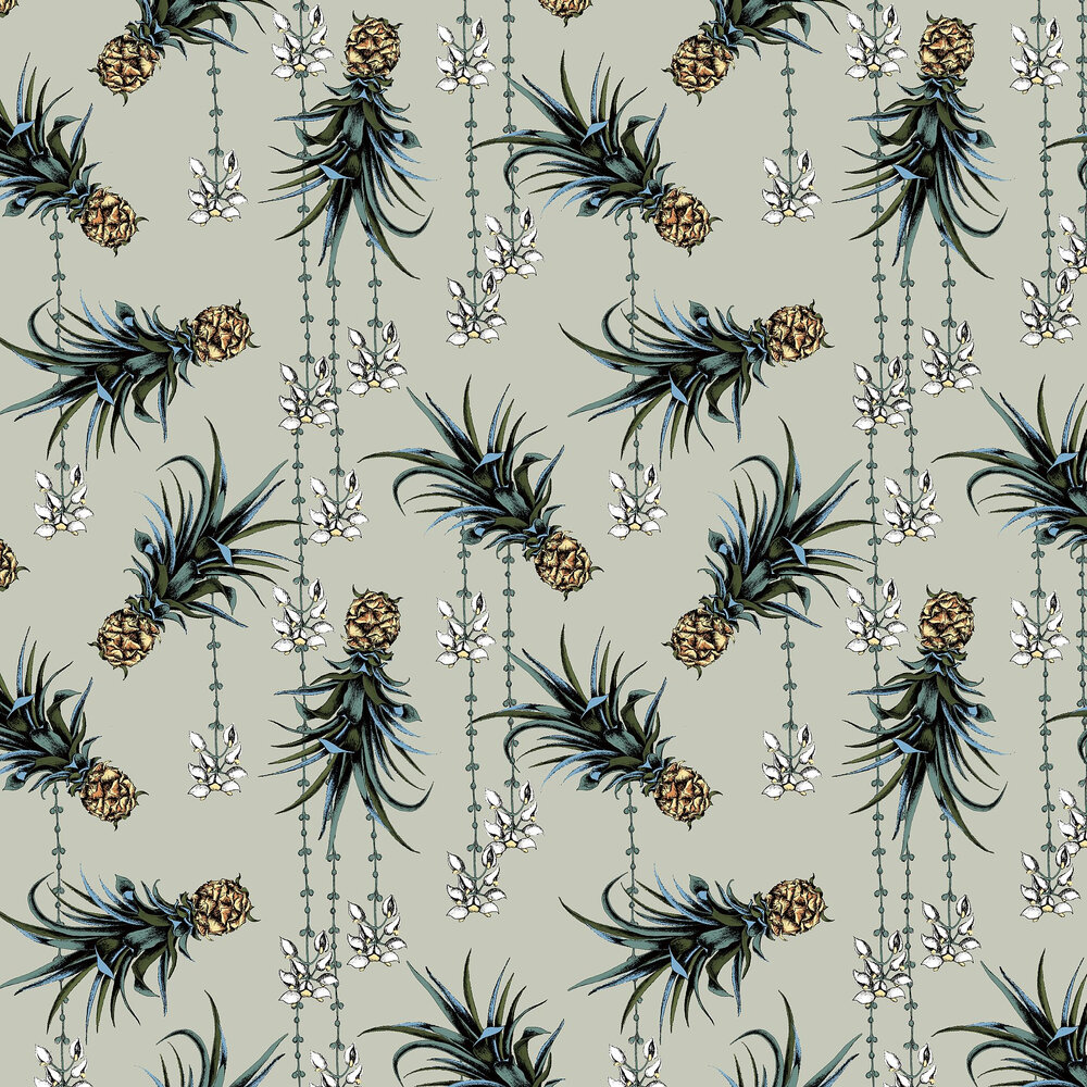 Pineapples and Petals Wallpaper - Driftwood - by Petronella Hall