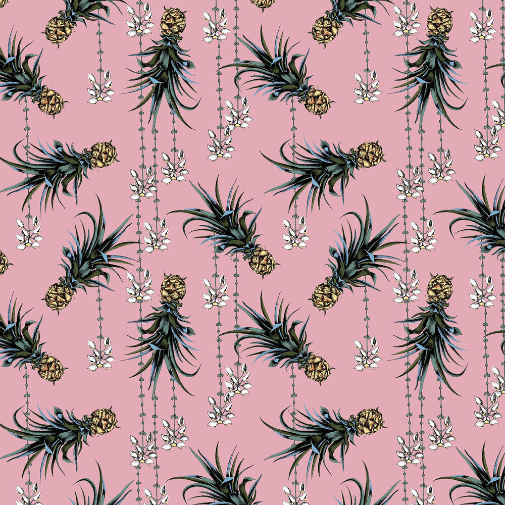 Pineapples and Petals Wallpaper - Flamingo - by Petronella Hall