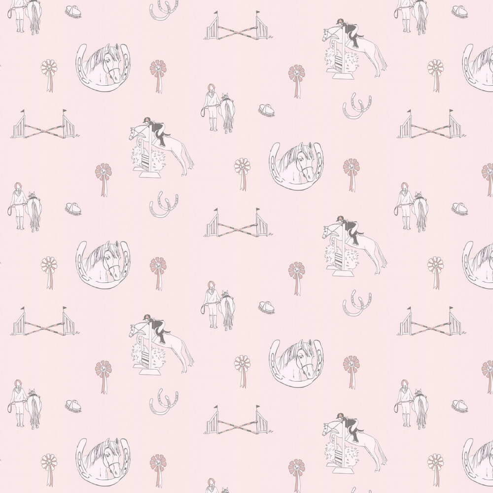 Horse Tales Wallpaper - Pink - by Katie Bourne Interiors