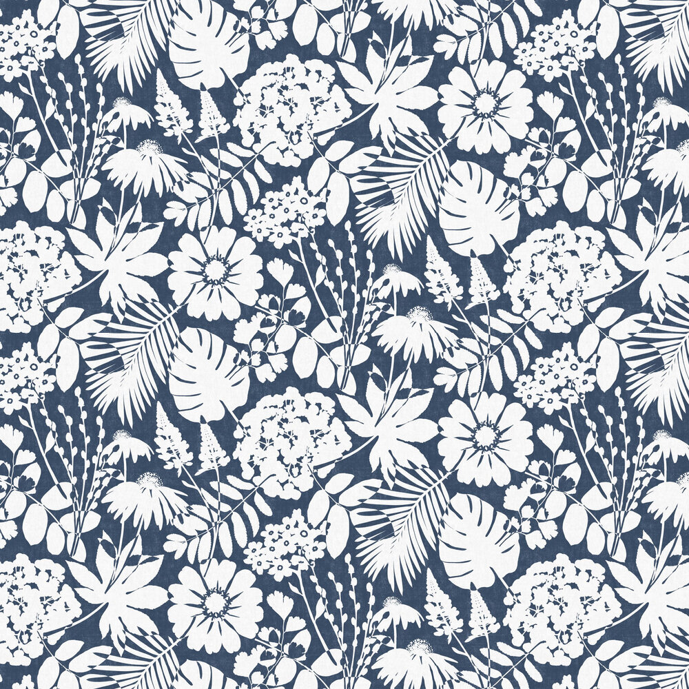 Navy Blue And White Floral Wallpaper - werohmedia