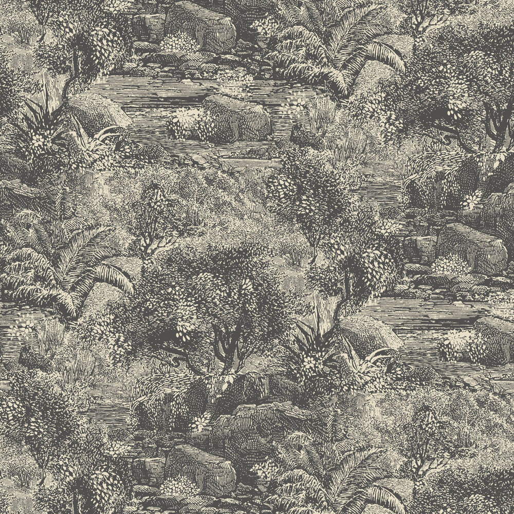 Island Paradise Wallpaper - Charcoal - by Linwood