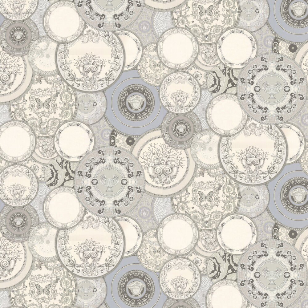 Decorative Plates Wallpaper - Silver Grey - by Versace