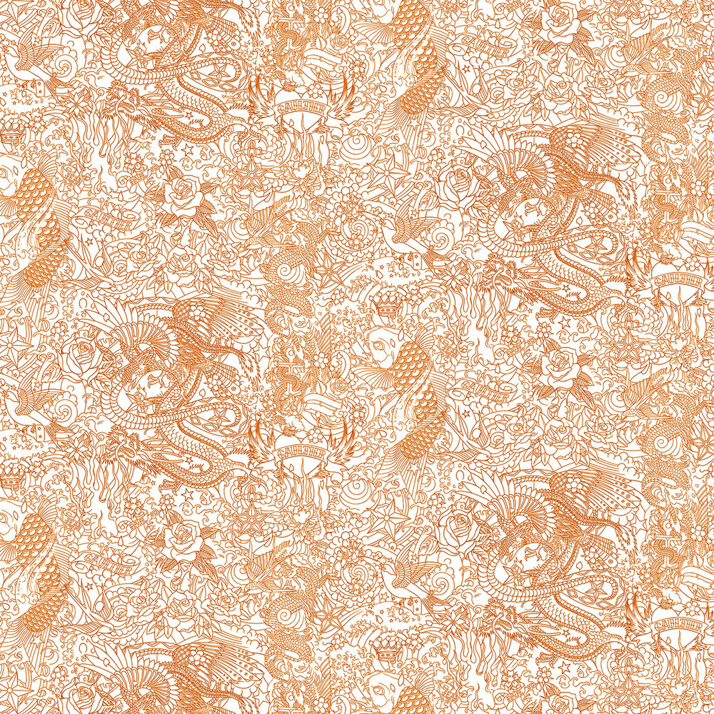 Horimono Wallpaper - Orange - by Jean Paul Gaultier