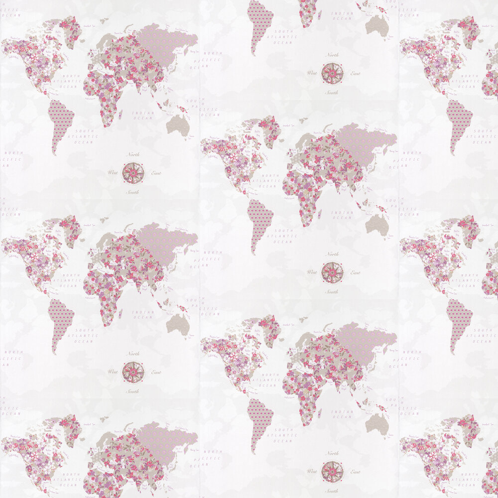 World Map Wallpaper - Pink and Beige - by Caselio