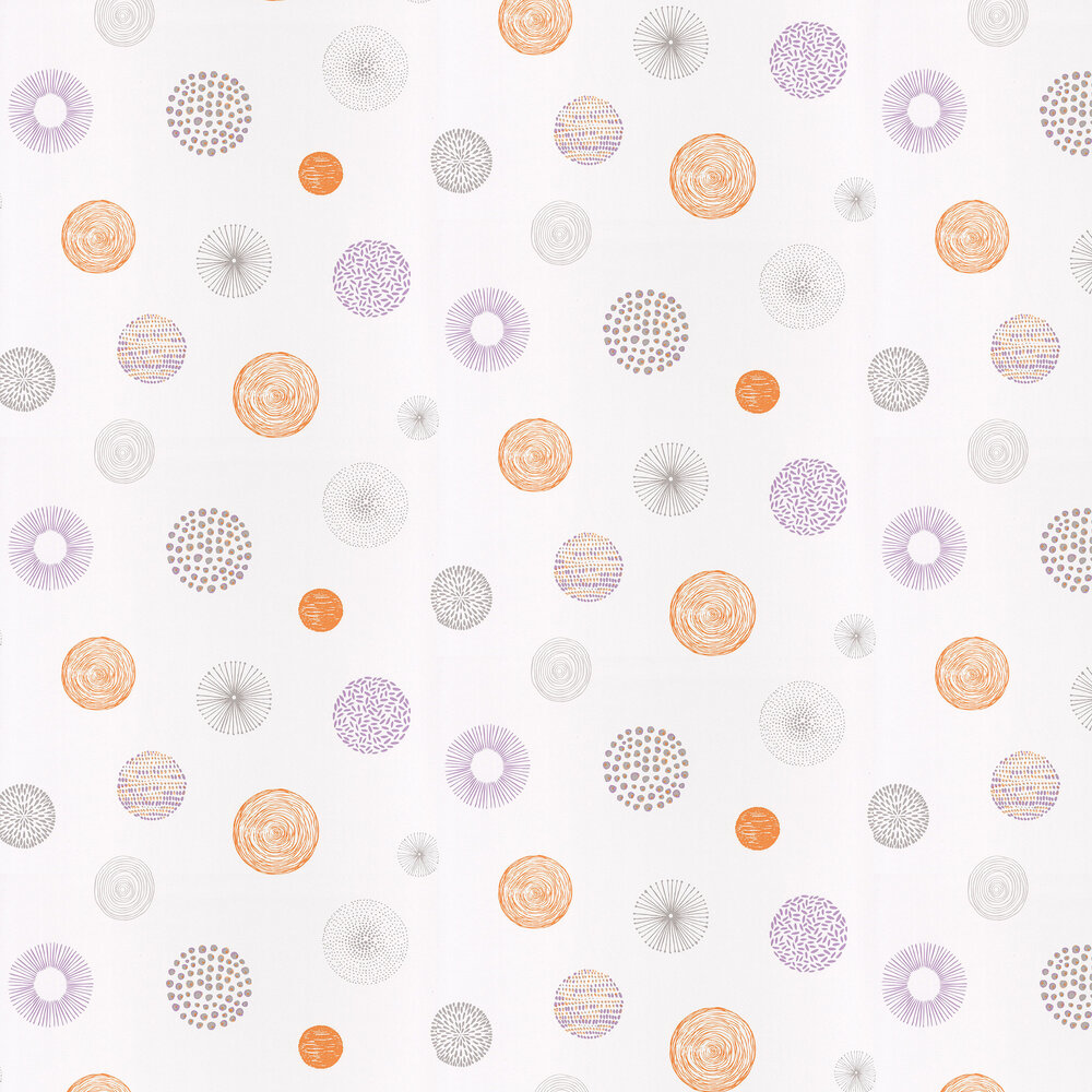 Graphic Circle Wallpaper - Orange and Lilac - by Caselio