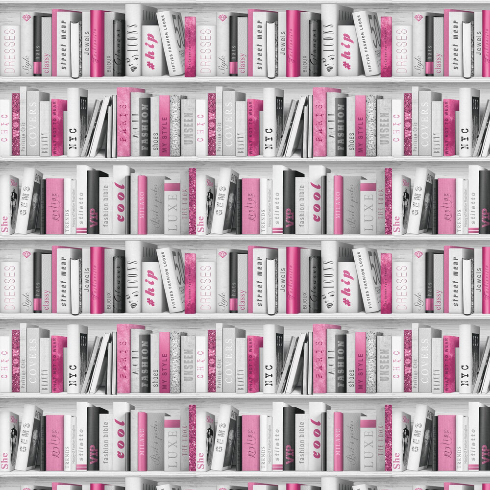Fashion Library Wallpaper - Hot Pink - by Albany
